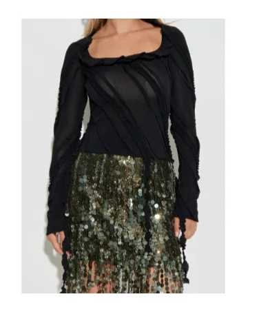 Ruffled-Detail Long-Sleeve Top