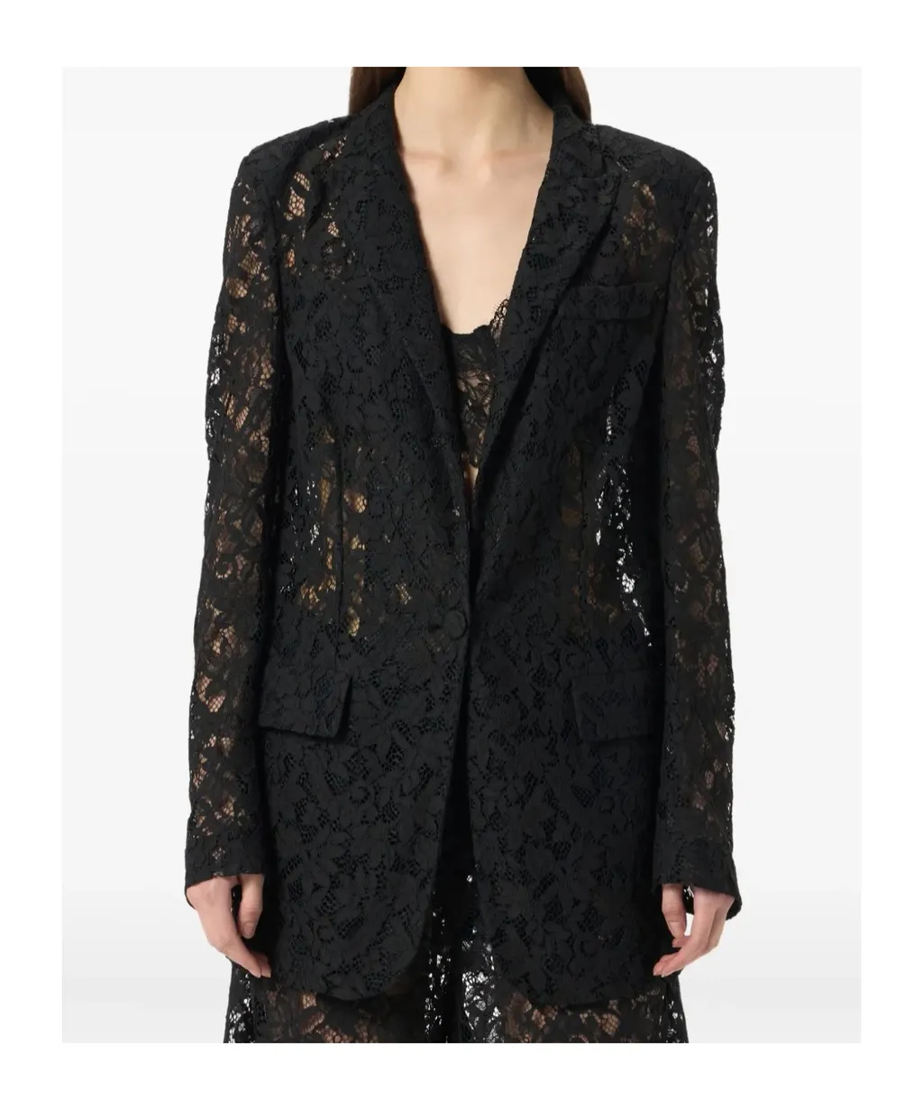 Single-Breasted Floral Lace Tailored Blazer