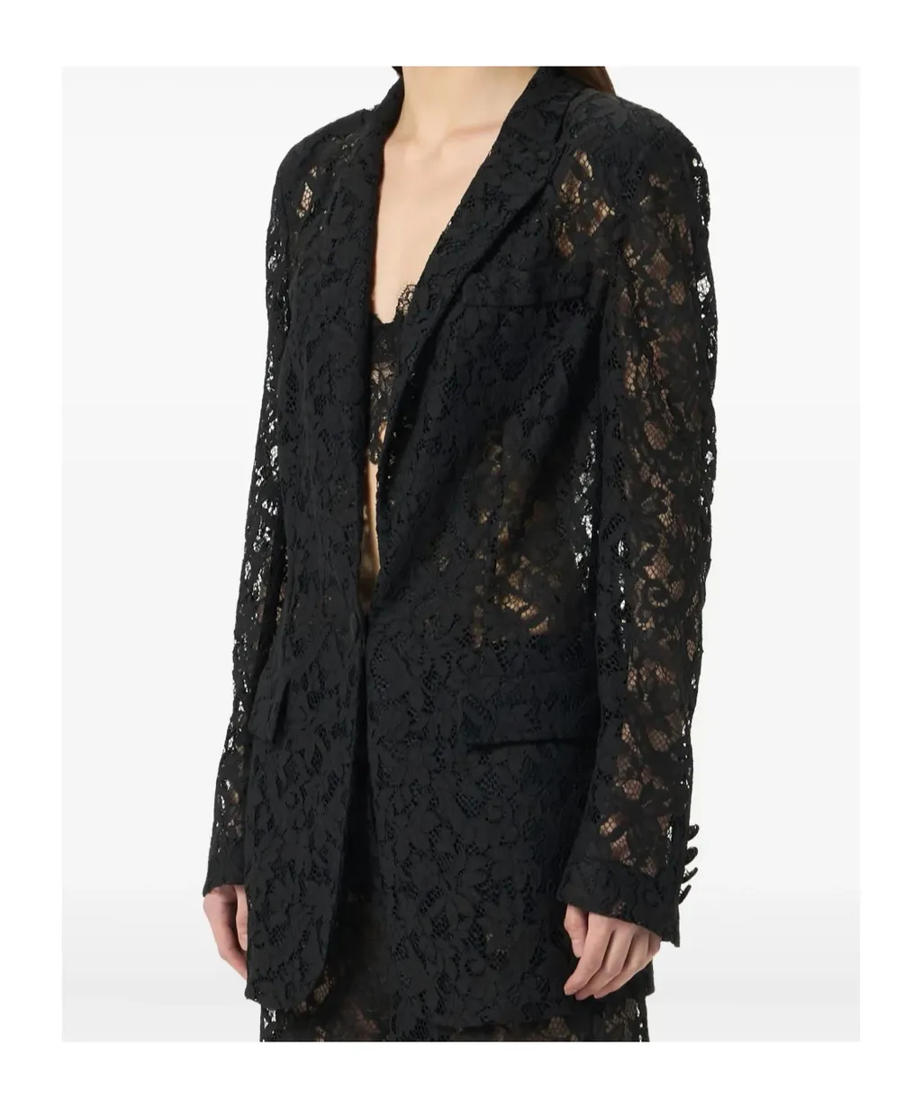 Single-Breasted Floral Lace Tailored Blazer