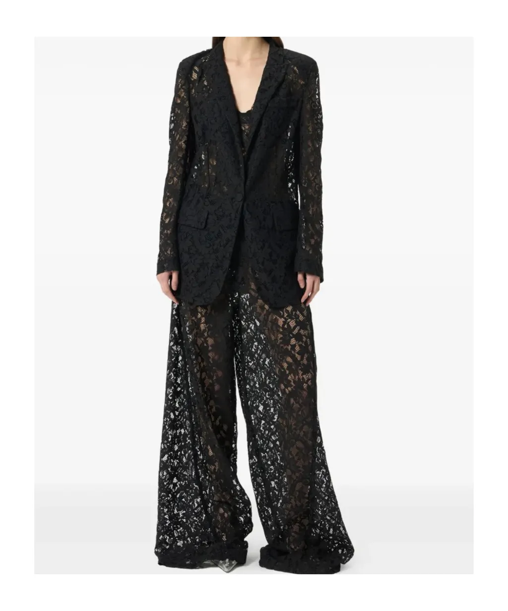 Single-Breasted Floral Lace Tailored Blazer