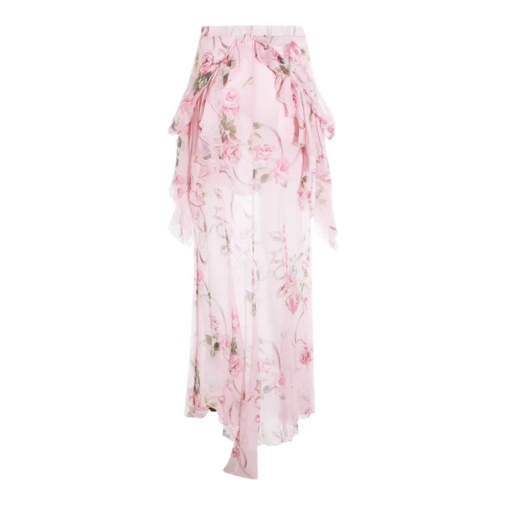 Floral-Print Silk Long Skirt