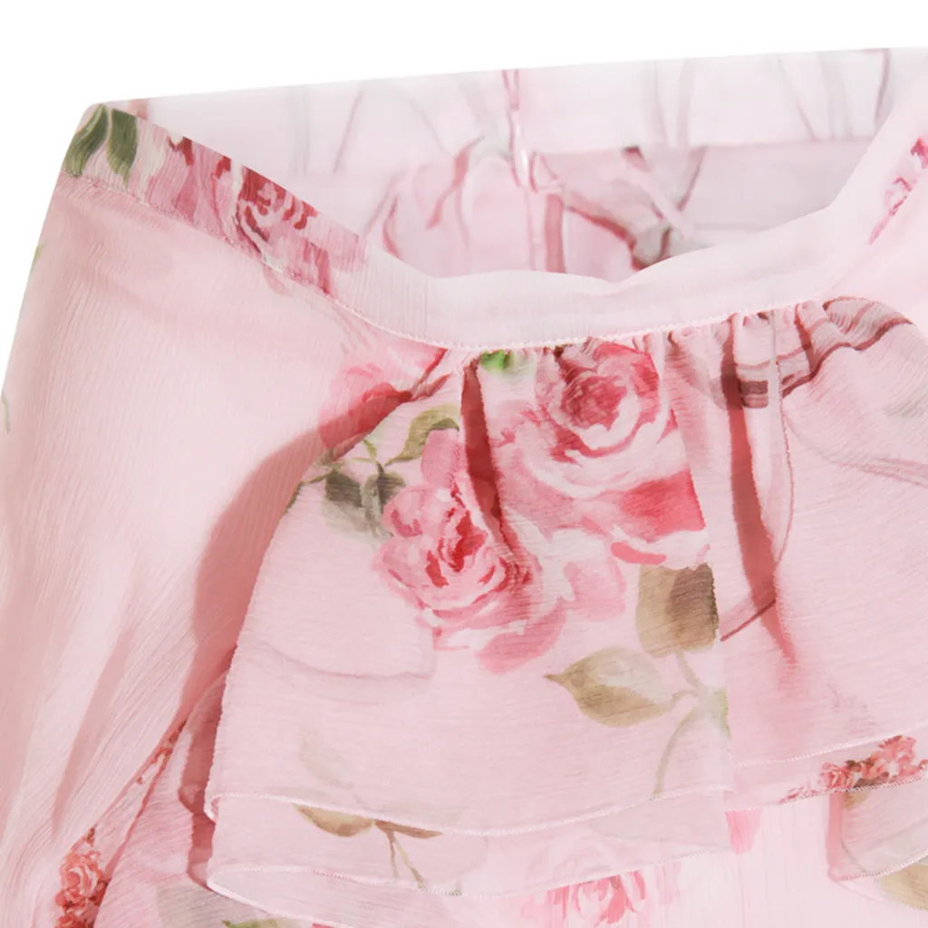 Floral-Print Silk Long Skirt
