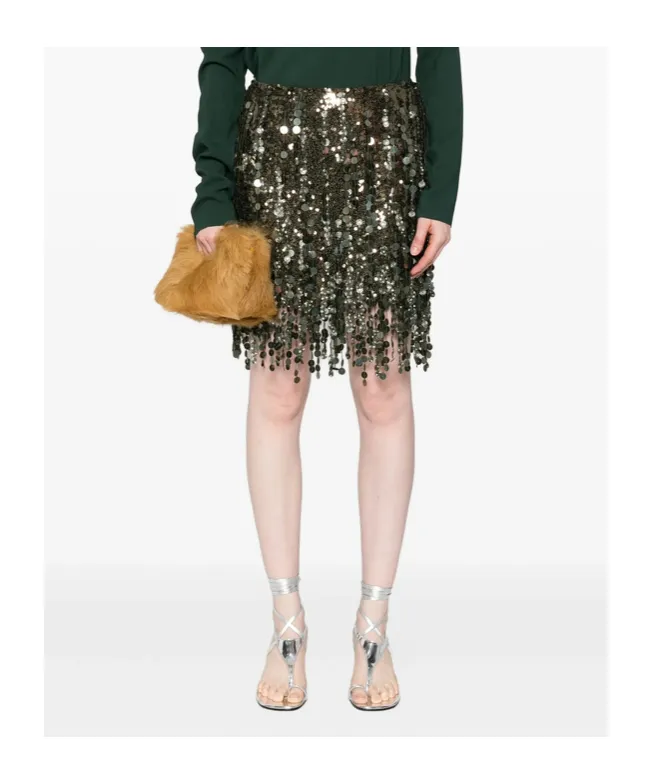 Sequin-Embellished Fringed Mini Skirt