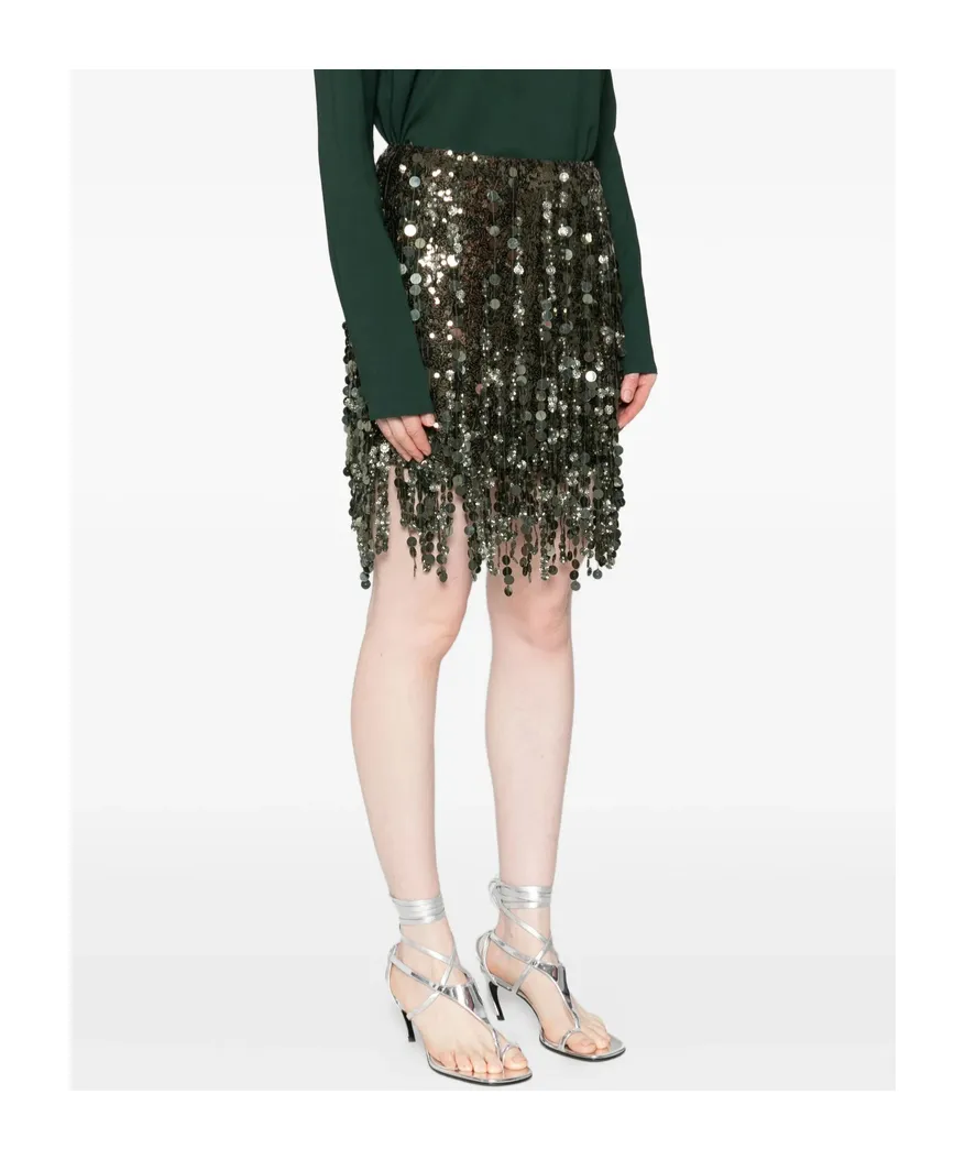 Sequin-Embellished Fringed Mini Skirt