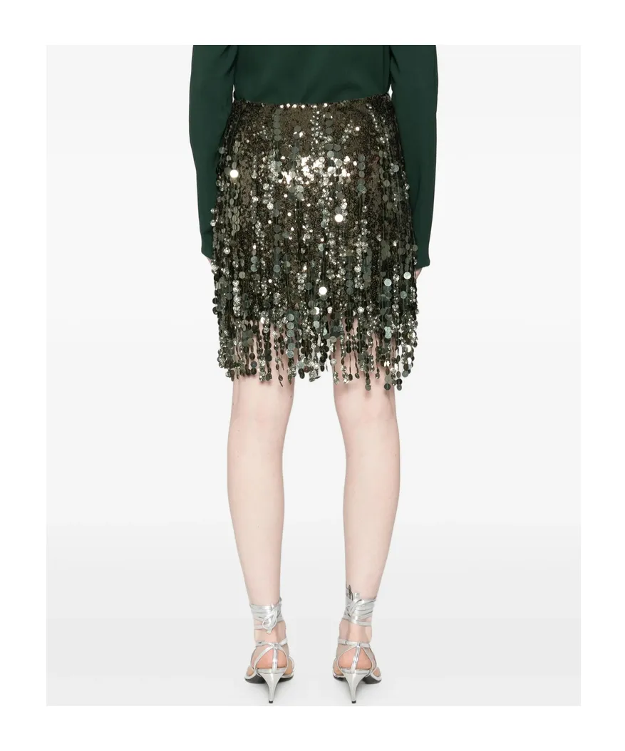 Sequin-Embellished Fringed Mini Skirt