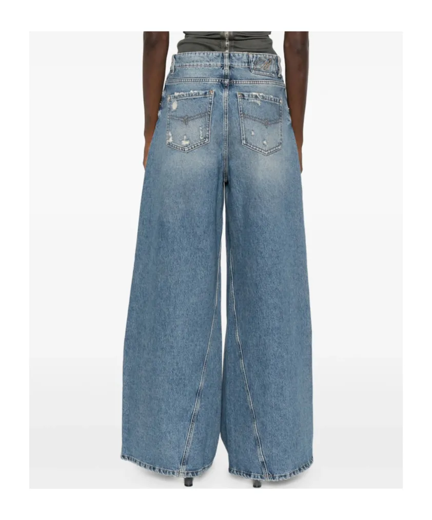 Wide-Leg Distressed Frayed Jeans