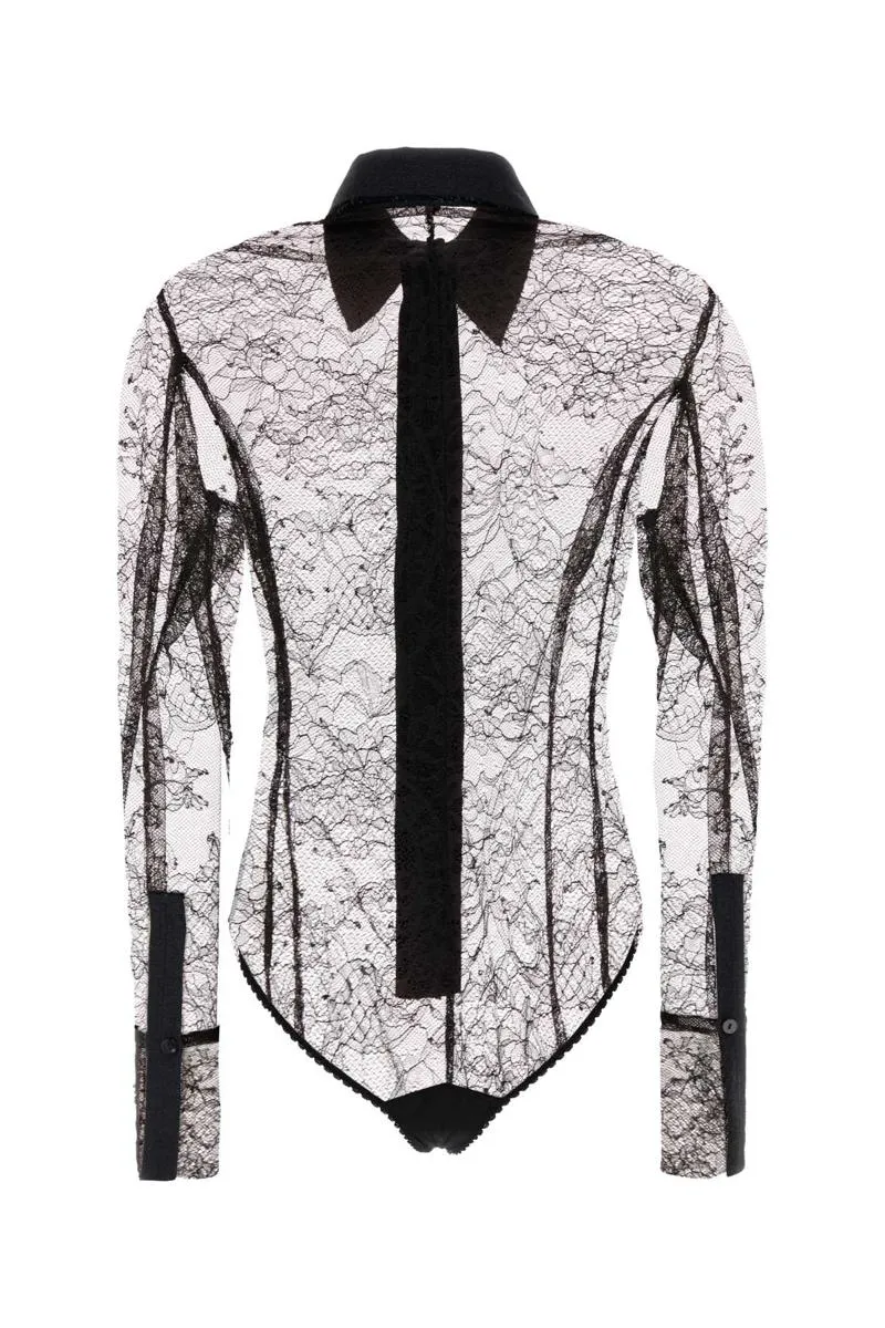 Lace-Panelled Shirt Bodysuit