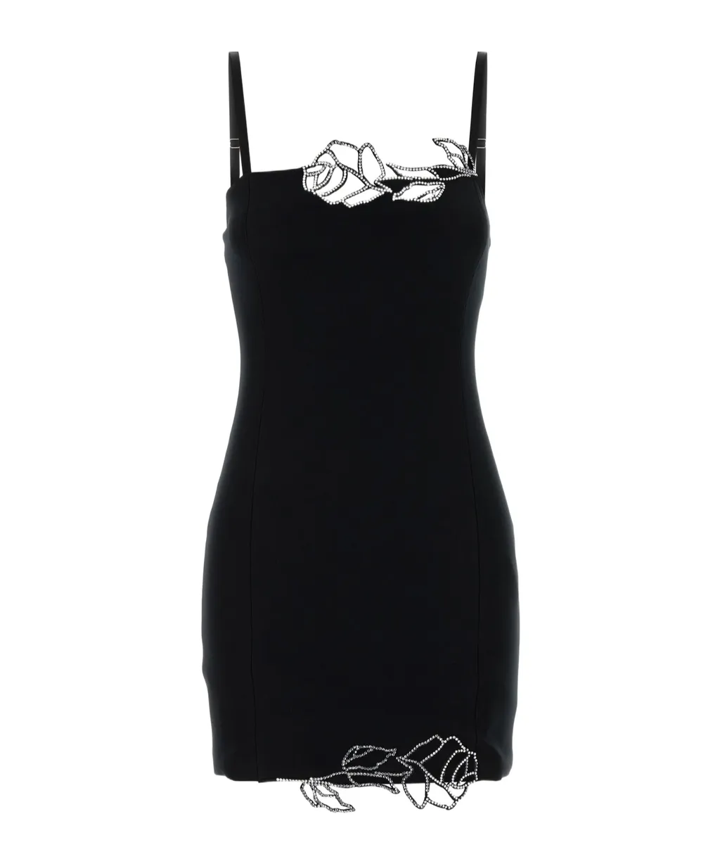 Rose-Embroidered Mini Dress