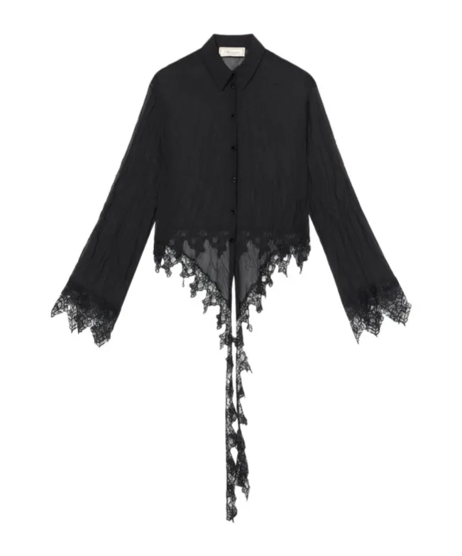 Sheer Lace-Detail Shirt