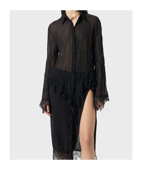 Sheer Lace-Detail Shirt