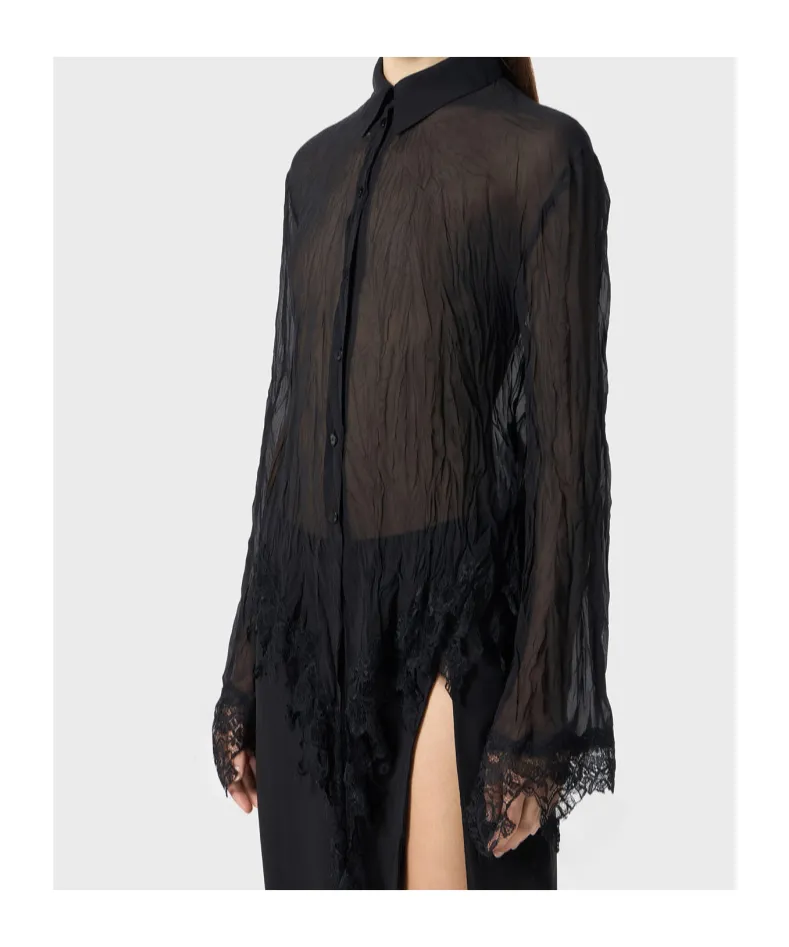 Sheer Lace-Detail Shirt