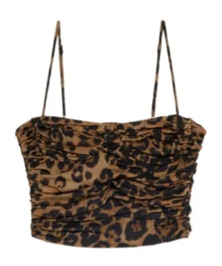 Ruched Leopard-Printed Cropped Sleeveless Top