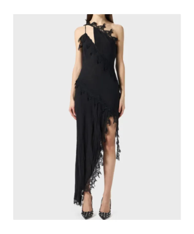 Asymmetrical Lace-Embellished Dress