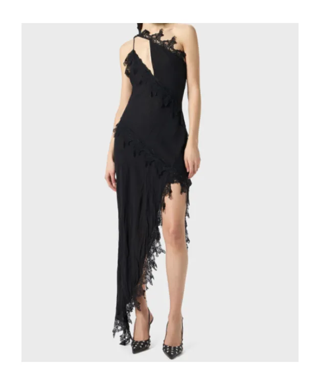 Asymmetrical Lace-Embellished Dress