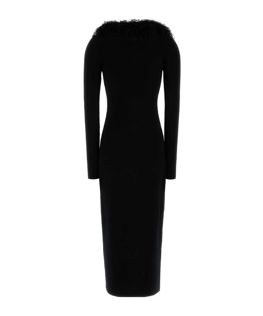 Wool Coat With Feather Trim