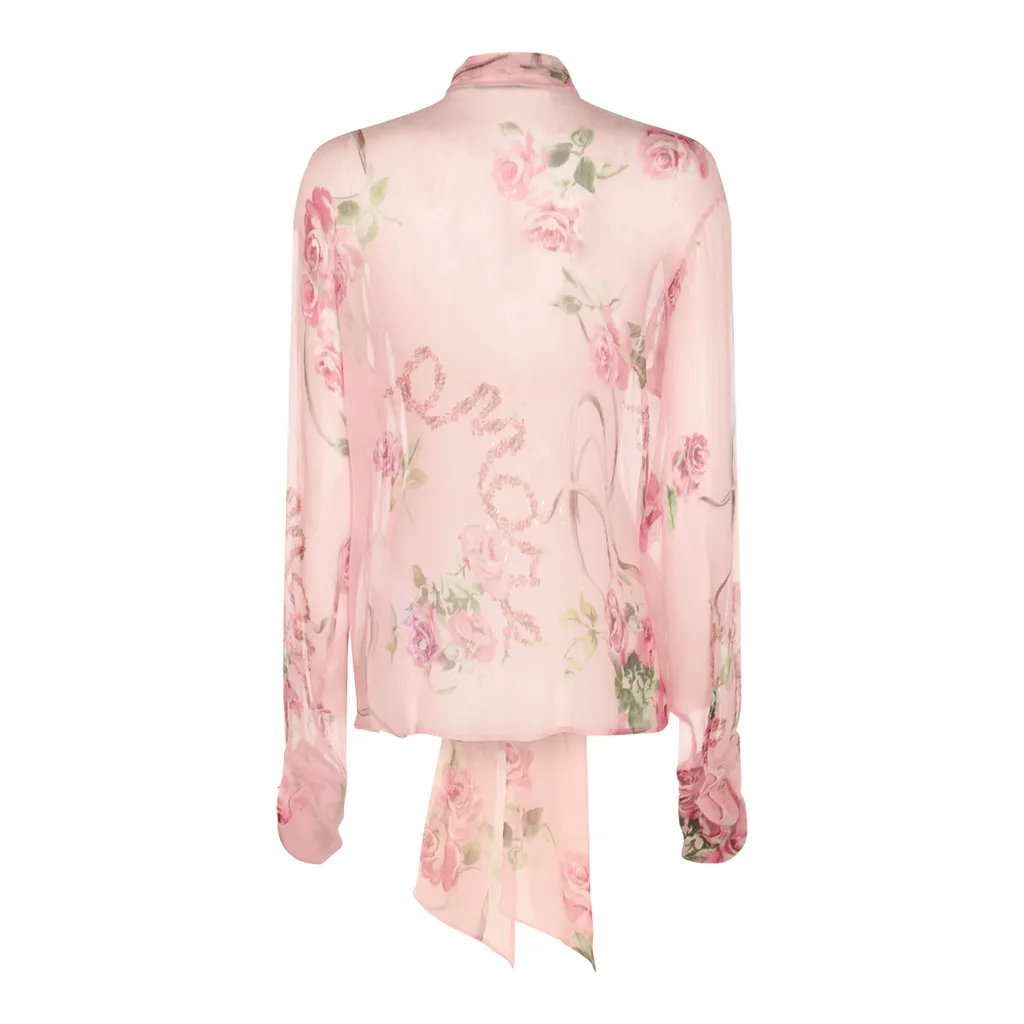 Floral-Print Tie-Neck Blouse