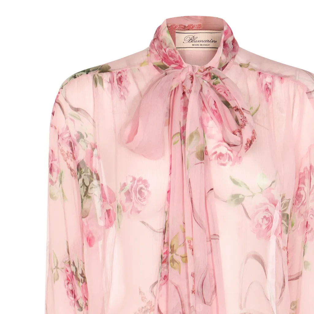 Floral-Print Tie-Neck Blouse