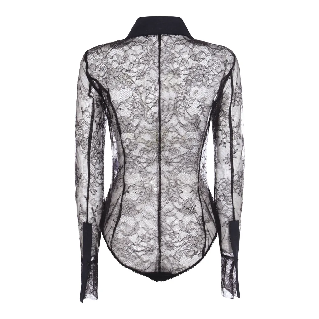 Lace-Panelled Shirt Bodysuit