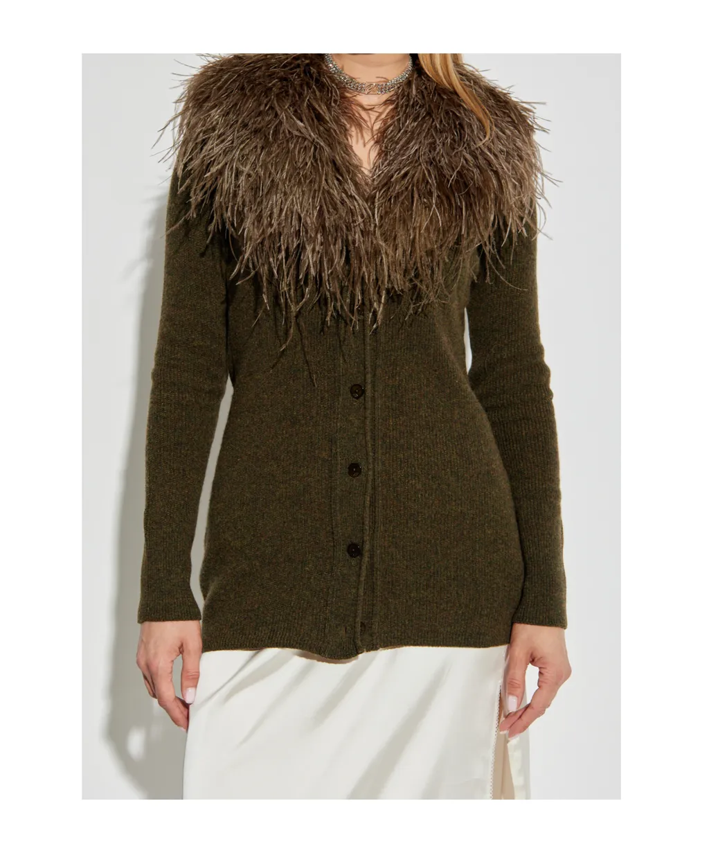 Feather-Embellished Wool Cardigan