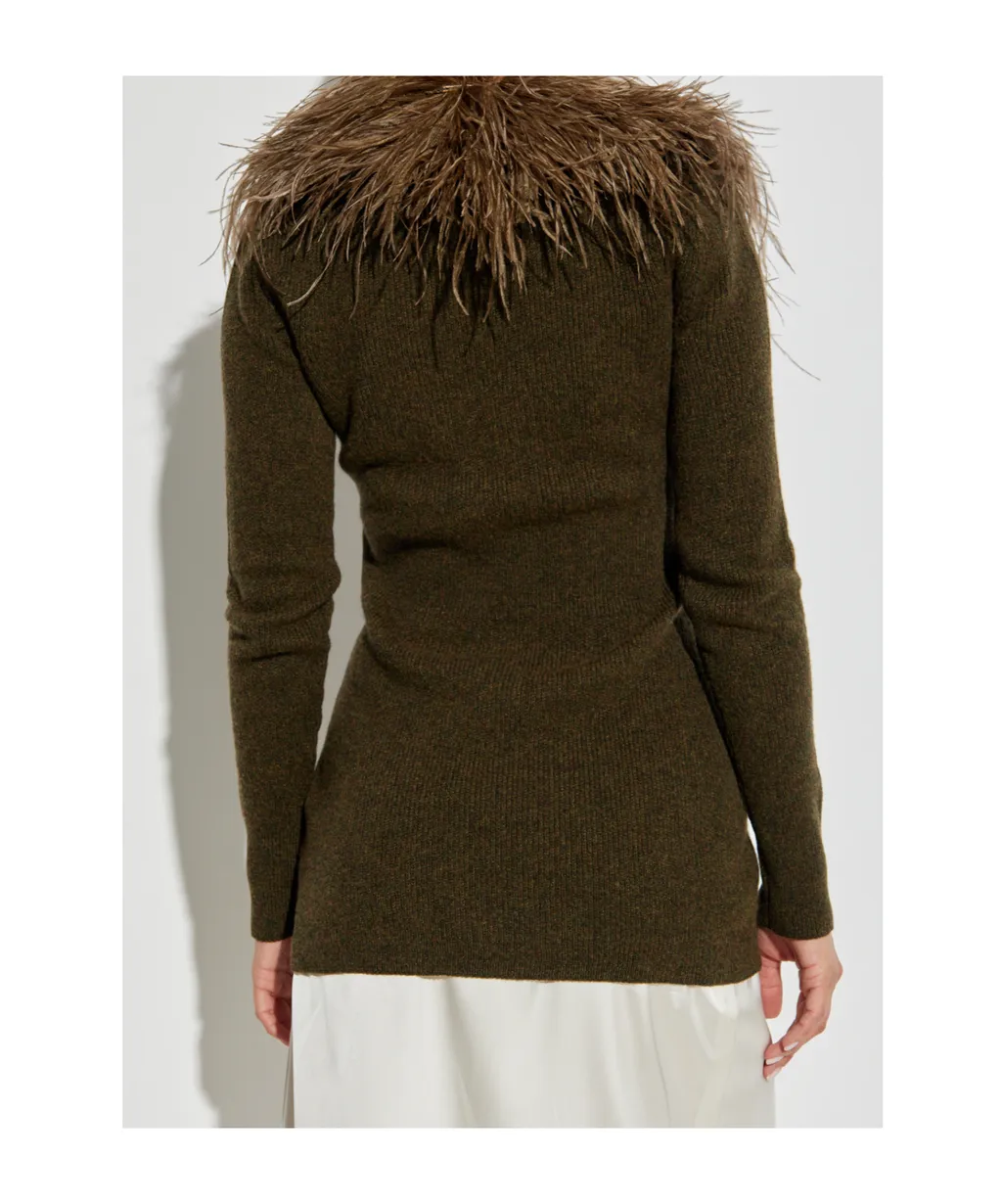 Feather-Embellished Wool Cardigan
