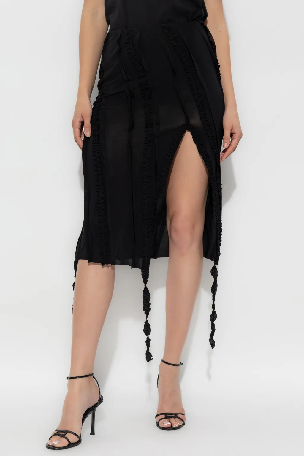 Decorative Trim Front Slit Midi Skirt