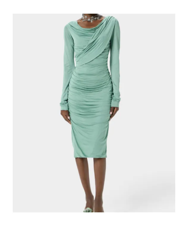 Pleated Draped Midi Dress