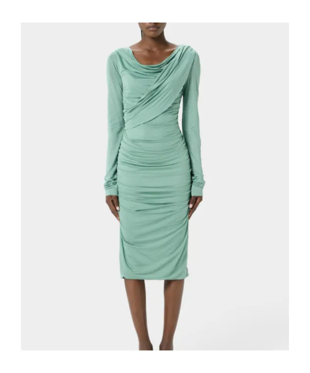 Pleated Draped Midi Dress