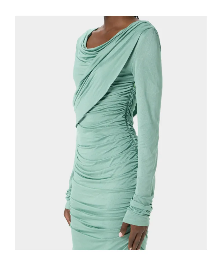 Pleated Draped Midi Dress