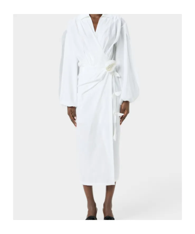 Rose-Appliqué Poplin Midi Dress
