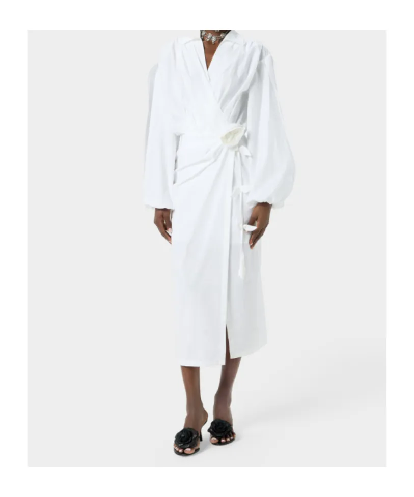 Rose-Appliqué Poplin Midi Dress