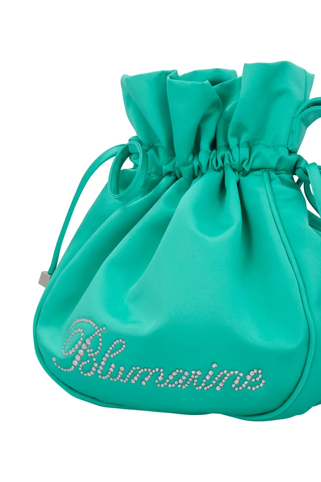 Satin Clutch Bag With Rhinestone Logo
