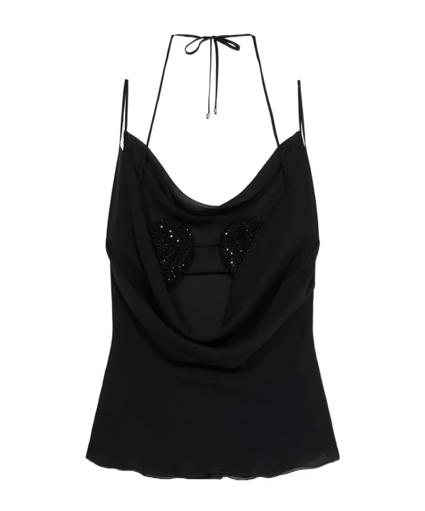 Rhinestone-Embellished Georgette Top