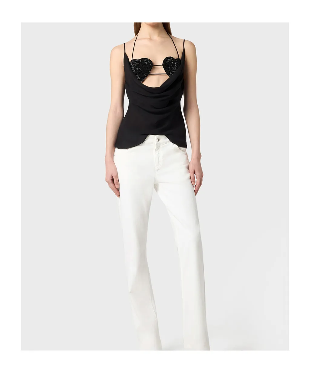 Rhinestone-Embellished Georgette Top