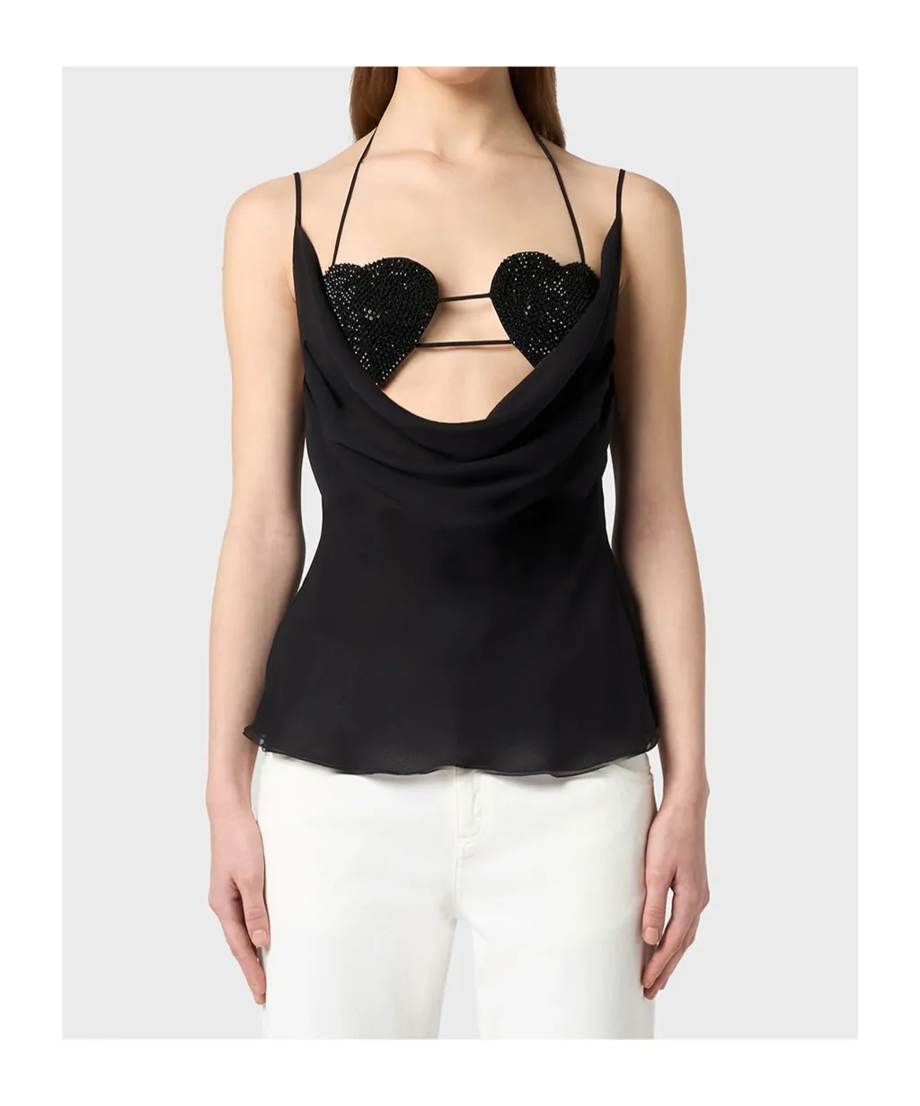 Rhinestone-Embellished Georgette Top