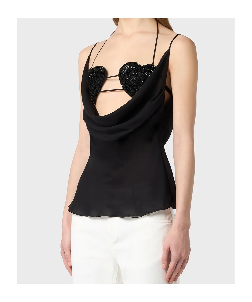 Rhinestone-Embellished Georgette Top