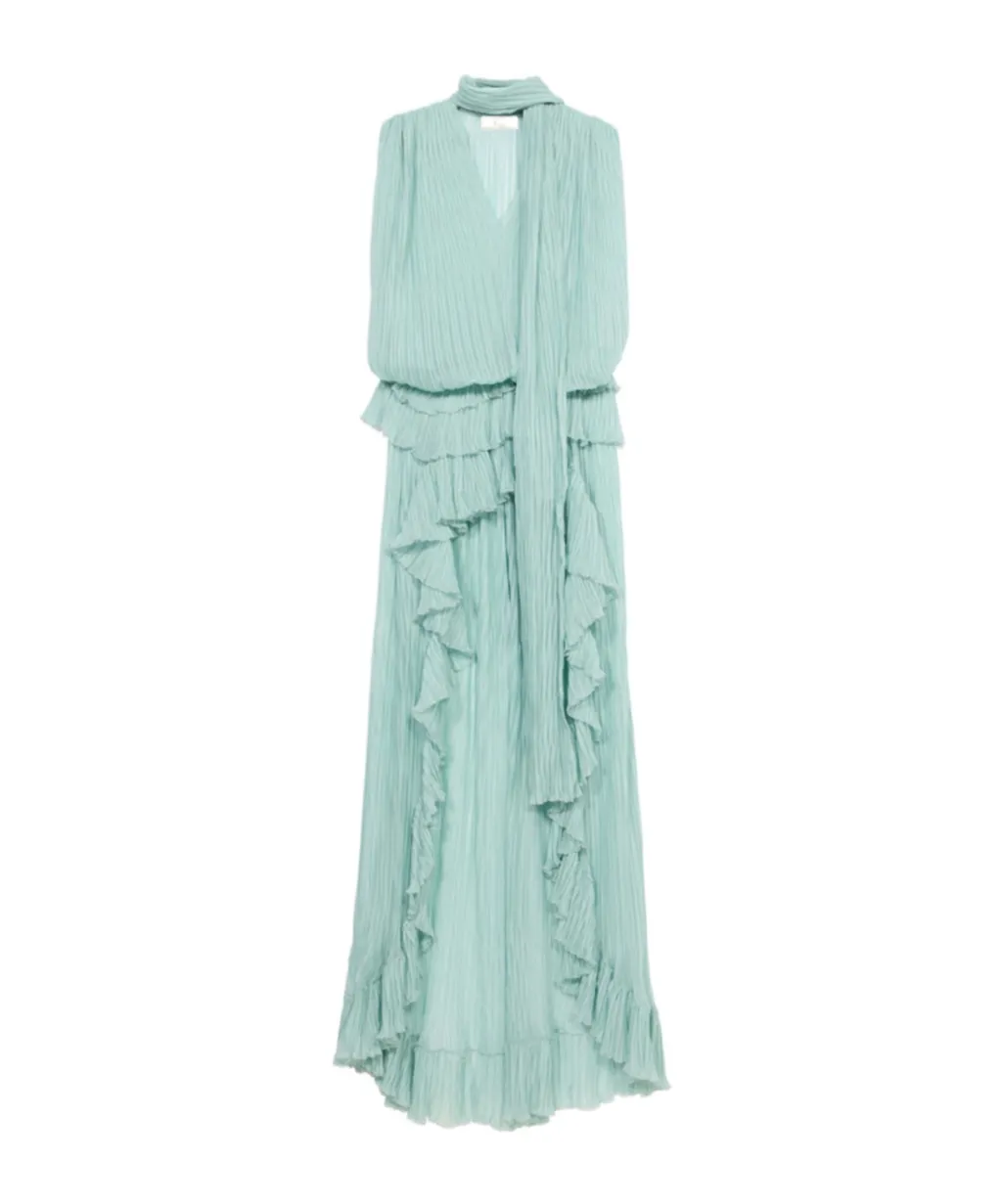 Pleated Asymmetric Dress In Silk Chiffon