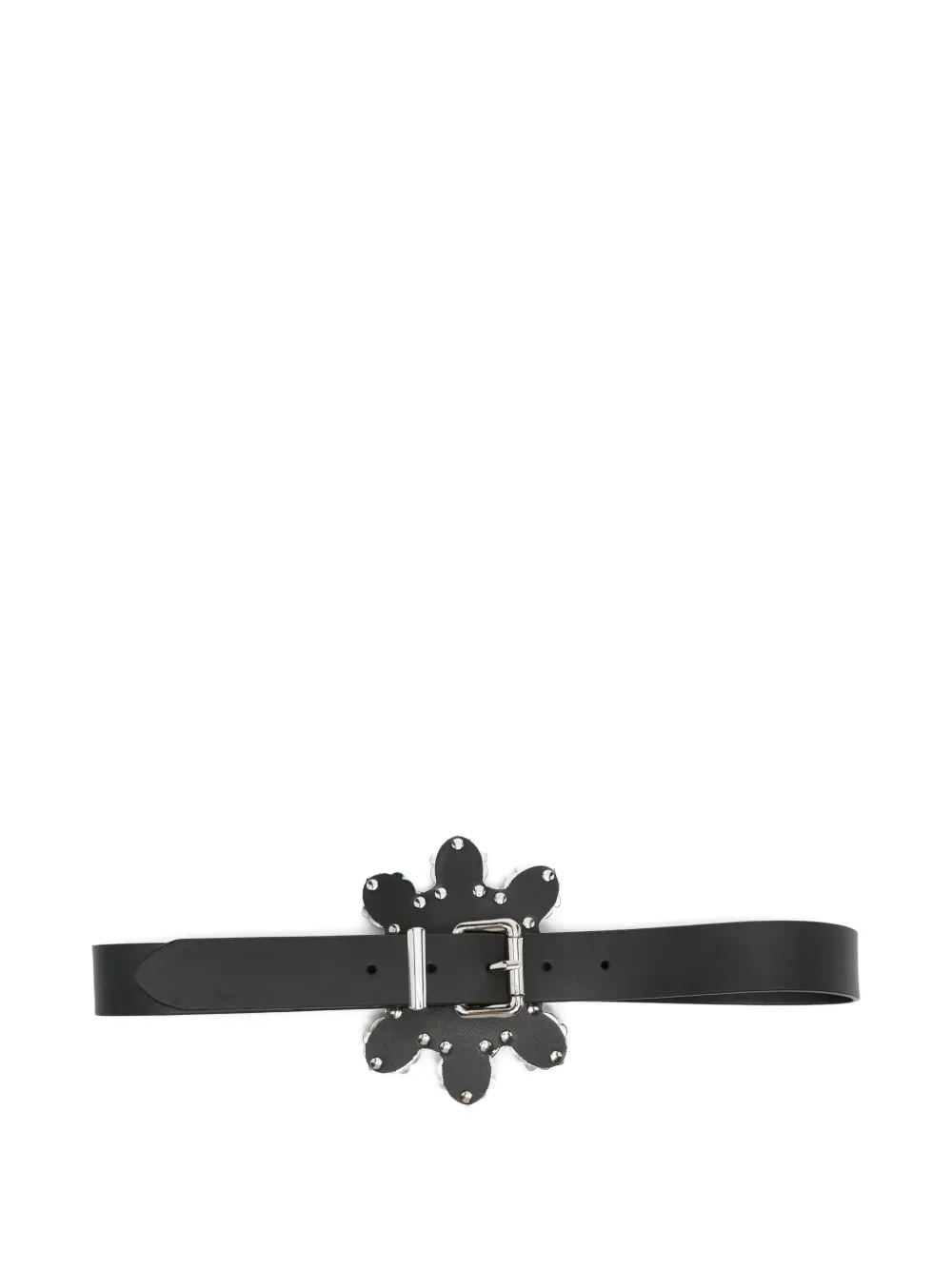 Flower-Embellishment Leather Belt