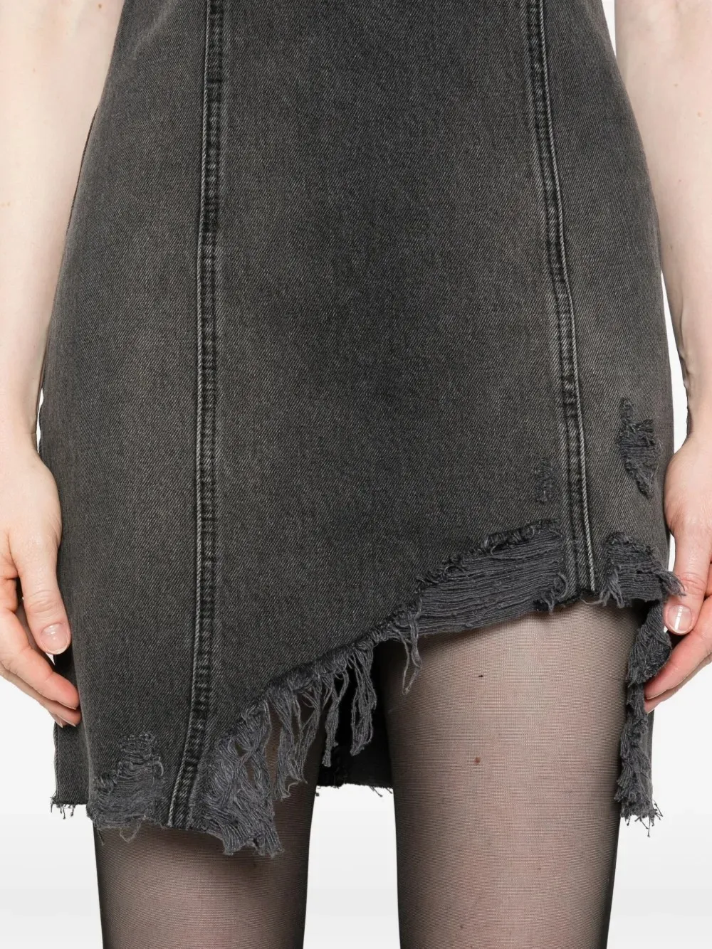 Halter-Neck Frayed Denim Dress