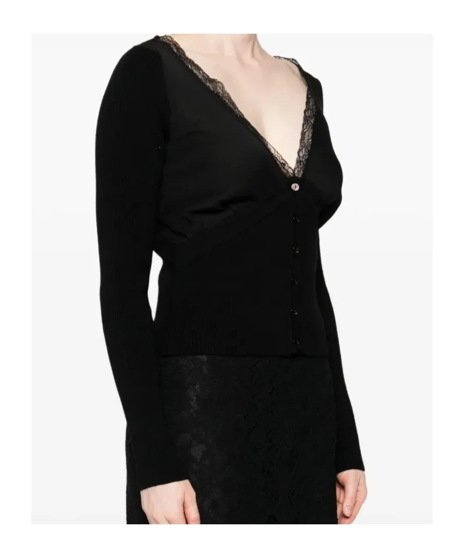 Lace-Trimmed Ribbed Cardigan