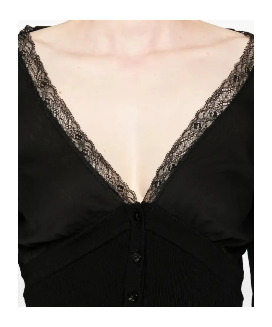 Lace-Trimmed Ribbed Cardigan