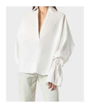 Tied-Cuff Polo-Neck Poplin Blouse