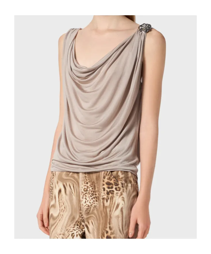Jersey Top With Metal Rose Decoration