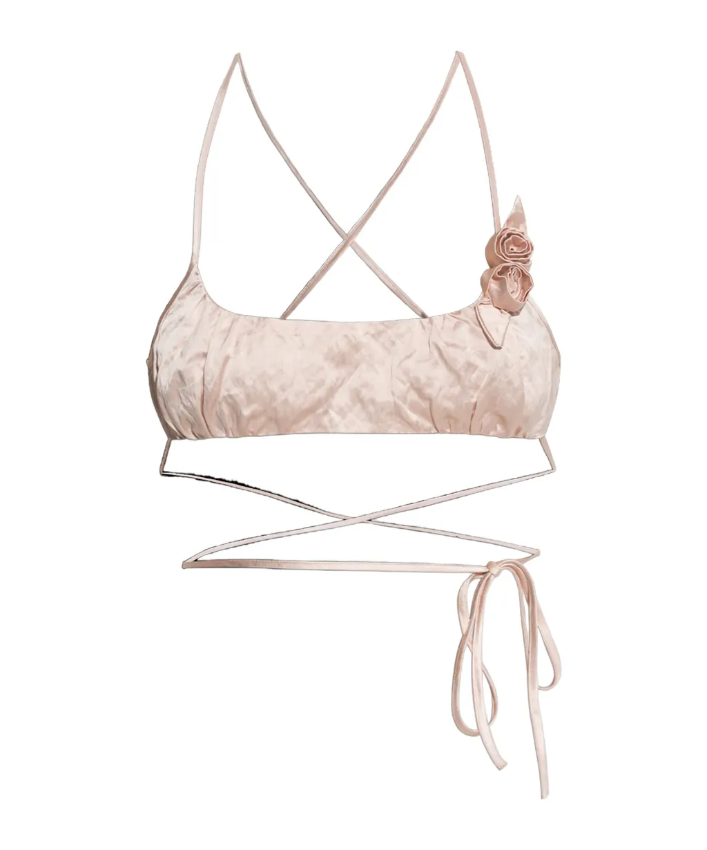 Rose-Appliqué Crinkled-Satin Top