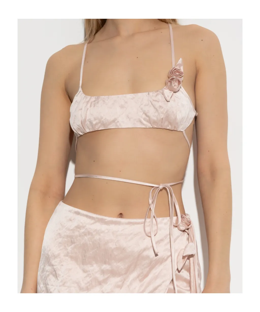 Rose-Appliqué Crinkled-Satin Top