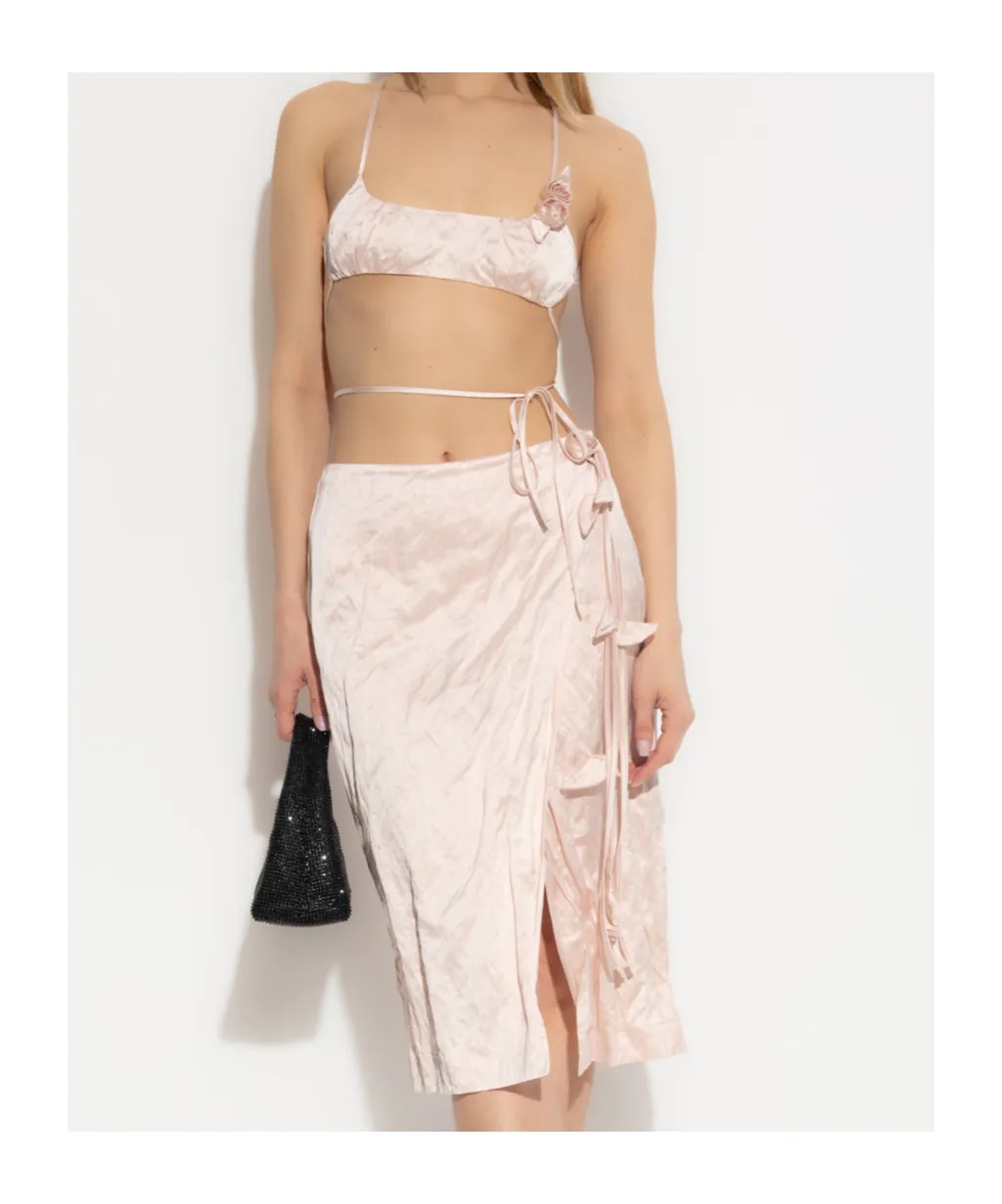 Rose-Appliqué Crinkled-Satin Top