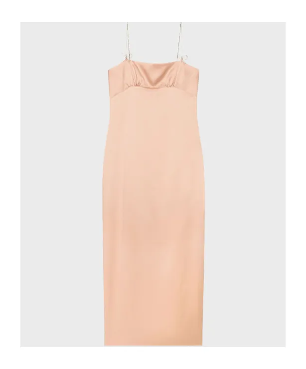 Midi Dress In Satin With Rhinestone Details