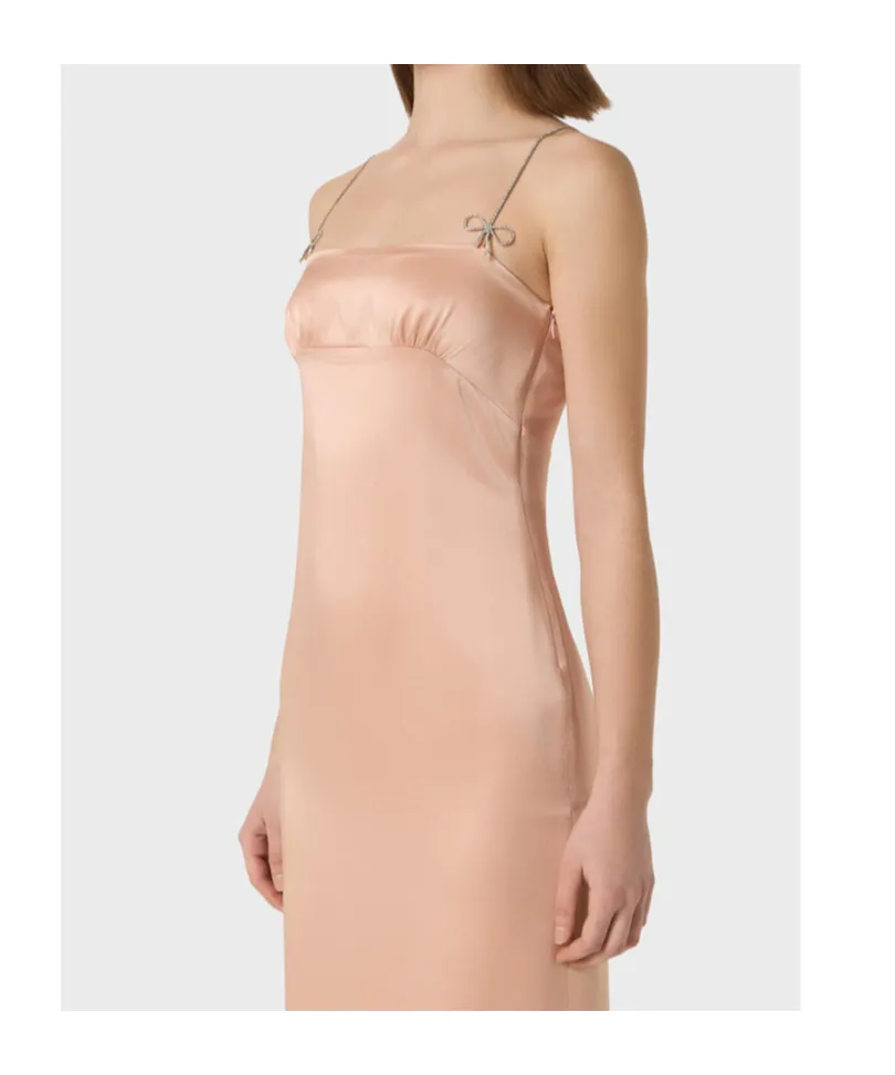 Midi Dress In Satin With Rhinestone Details