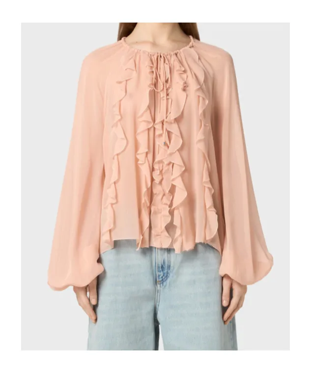 Semi-Sheer Ruffled Chiffon Blouse