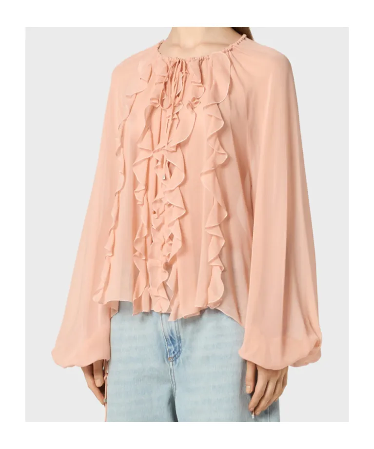 Semi-Sheer Ruffled Chiffon Blouse