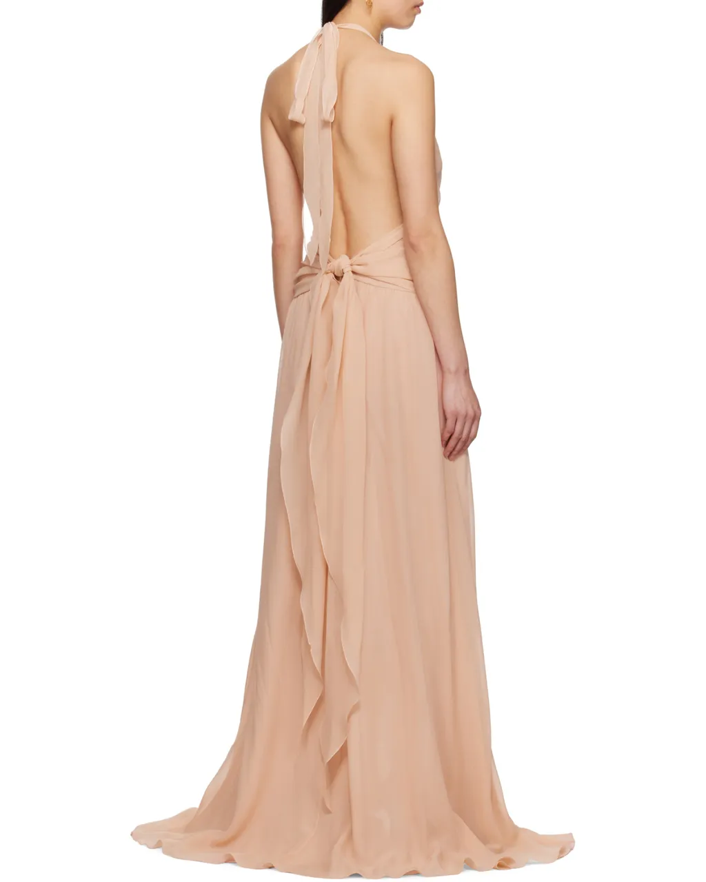 Rose Appliqué Halterneck Ruffled Maxi Dress